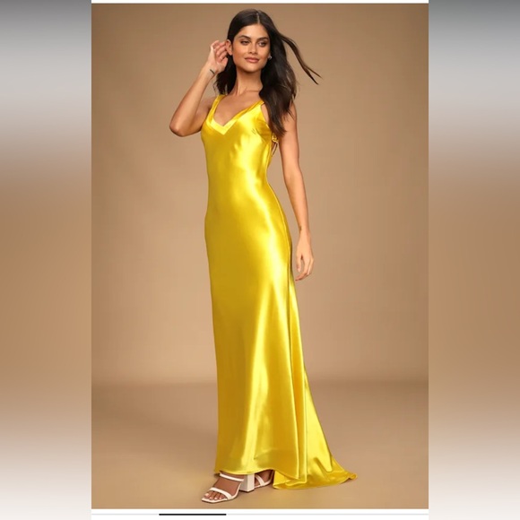Lulu's yellow Satin Maxi Slip Dress - Picture 3 of 3